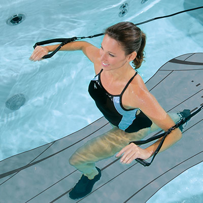 Easily keep your traction on the swim spa floor with SoftTread by SwimDek